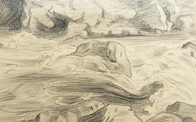 French School, early 20th century- La Durance près Briançon; charcoal on paper, titled, dated '7-8-36', and indistinctly signed (lower right), 43.5 x 56.5 cm.
