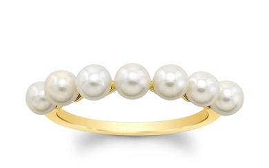 Freshwater Pearl 7 Stone Ring In 14k Yellow Gold