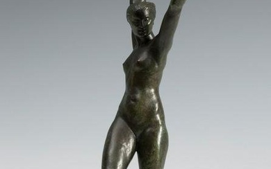 GEORGES HALBOUT (France, 1895-1986). "Gymnast. Female nude". Art Deco, ca.1920. Bronze. Signed on
