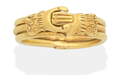 GOLD FEDE GIMMEL RING, 19TH CENTURY