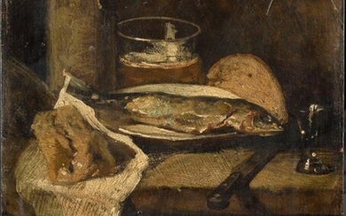 "GUSTAV FÜRST (1840-1918) Still Life with Fish, 1880" Signed and...