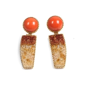 Gail Bird (b. 1949) and Yazzie Johnson (b. 1946), Pair of 18 Karat Yellow Gold and Coral Earclips