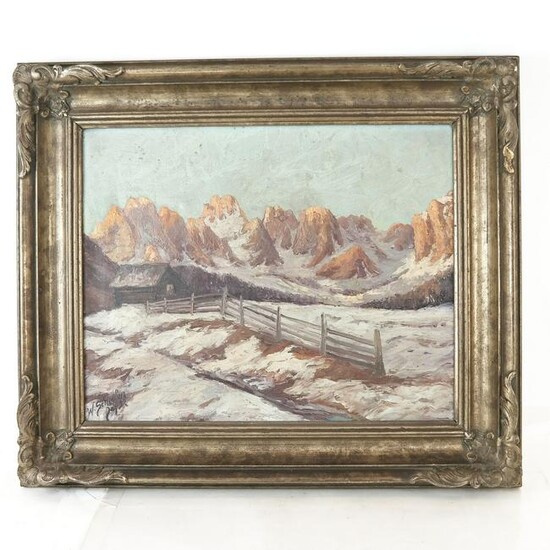 German School, Oil Painting, Mountain Landscape