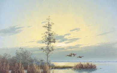 Gien BROUWER (Dutch b. 1944) Ducks in Flight at...