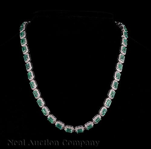 Gold, Emerald, Diamond Flexible Link Necklace