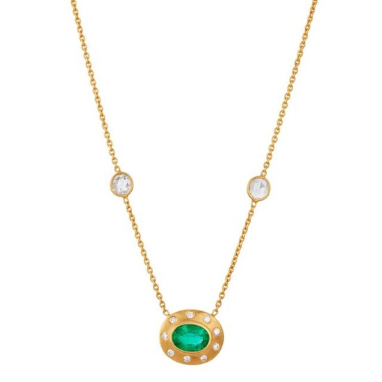 Gold, Emerald and Diamond Pendant-Necklace