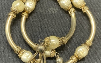 Gold Tone Faux Pearl Wrap Bracelet