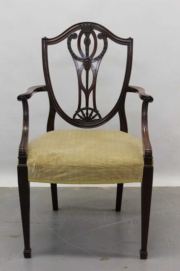 Good Hepplewhite style mahogany open elbow chair