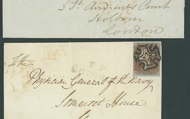 Great Britain 1841-53 One Penny Red-Brown "Black" Plates Plate 9: JI, tied to entire letter fro...