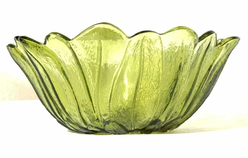 Green Floral Form Art Glass Bowl