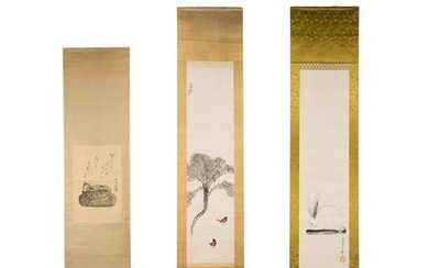 Group of 3 Japanese Watercolor Scroll Paintings