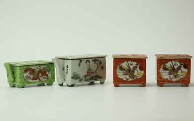 Group of 4 Chinese Antique Porcelain Pen Wipe Inkwells