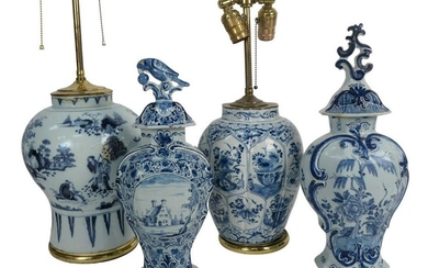 Group of Four Blue and White Delft Pieces to include a