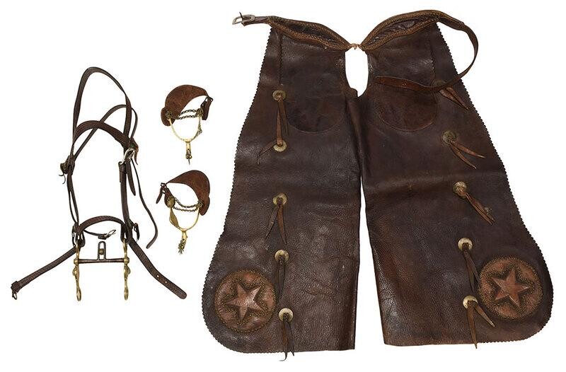 Group of Leather and Bronze Riding Accessories
