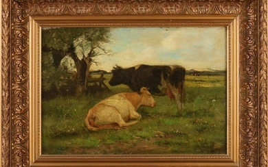 H. van Ingen. 1833 - 1898. Two cows on pasture. Oil