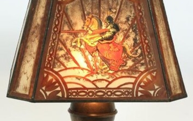 HANDEL REVERSE PAINTED "KNIGHT" LAMP, CIRCA 1910