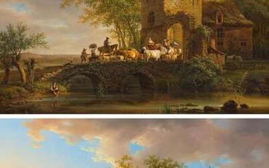 HENRI VAN ASSCHE(1774 Bruxelles 1841)Contreparties : Bergers avec du bétail sur un pont. / Bergers...