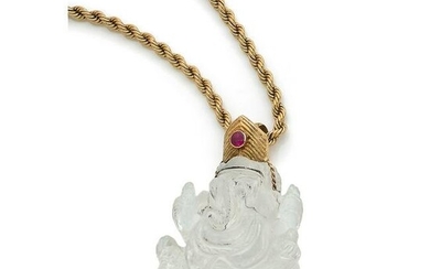 HERAIL Twisted yellow gold necklace with a Ganesh