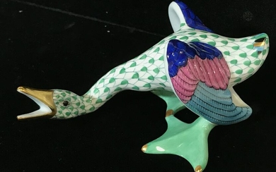 HEREND Green Porcelain Duck Figural, Hungary