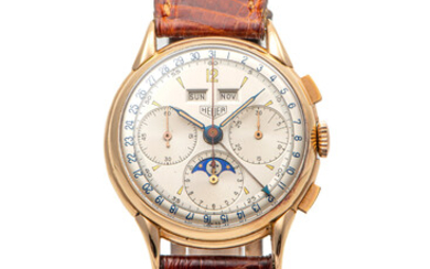 HEUER, REF. 4305, TRIPLE DATE CHRONOGRAPH MOONPHASE, PINK GOLD