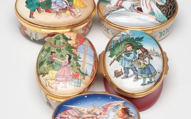 Halcyon Days Smithsonian Institution and Other Christmas Themed Enamel Boxes