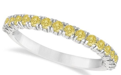Half-Eternity Pave Yellow Diamond Stacking Ring 14k White Gold 0.75ctw