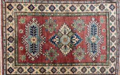 Hand Knotted Wool Kazak Accent Carpet, 4'-9 X 3'-2, New