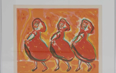 Hans Voigt Steffensen (1941-): 'Dance girls'. Color lithograph, 1979.