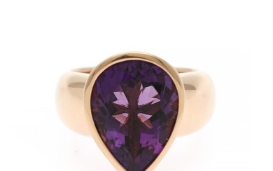 Hartmann's: An amethyst ring set with a pear-shaped amethyst weighing app. 6.99 ct., mounted in 18k rose gold. Front 18×14 mm. Size app. 55.