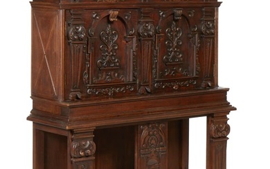 Henri II Style Carved Oak Credenza, 19th c., H.- 63 1/4 in., W.- 51 1/2 in., D.- 17 1/2 in.