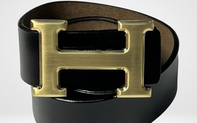 Hermes Black Leather Constance H Belt Sz 30