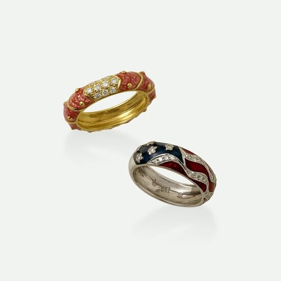 Hidalgo, American flag diamond ring and enamel ring