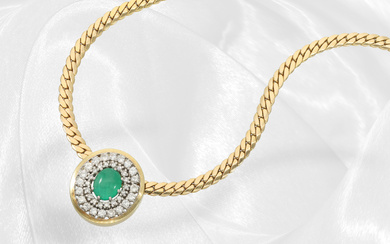 High-quality gold necklace with large emerald/brilliant-cut diamond gold pendant, approx. 6.14ct