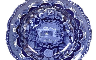 Historical Blue Staffordshire "States Pattern" Soup Bowl by James and Ralph Clews, circa 1792