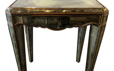 Hollywood Regency Distressed Beveled Mirror Single Draw End, Side Table or Desk