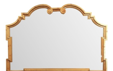 Hollywood Regency Style Gilt Wood Scrolled Broken Arched Wall Mirror