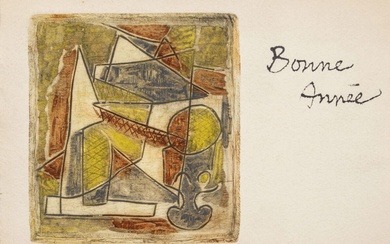 Huguette ARTHUR BERTRAND (1922-2005) Carte de voeux, 1964, Eau-forte, signée, justifiée épreuve d'artiste, dédicacée à...