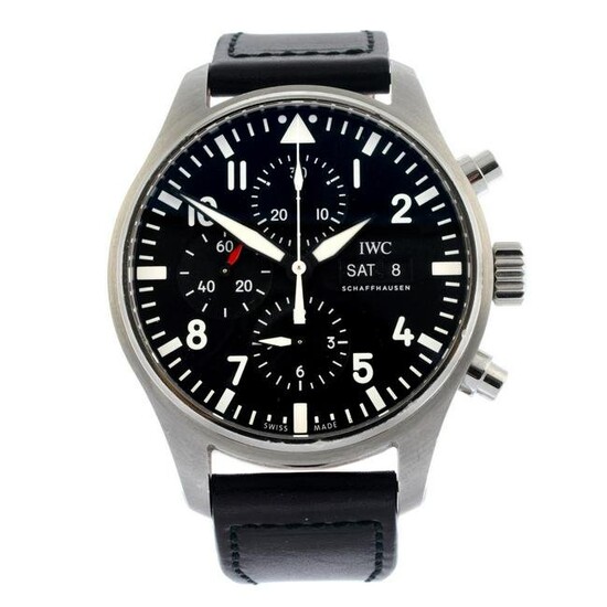 IWC - a Pilot chronograph wrist watch. Stainless steel case. Case width 43mm. Reference 3777, serial