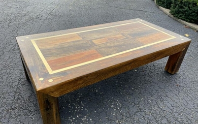 Mid Century Rustic Brass & Wood Coffee Table