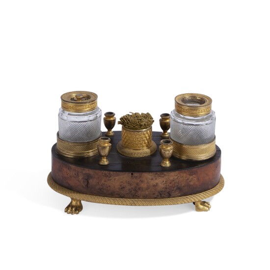 Inkwell made of Thuja briar, Paris Empire style