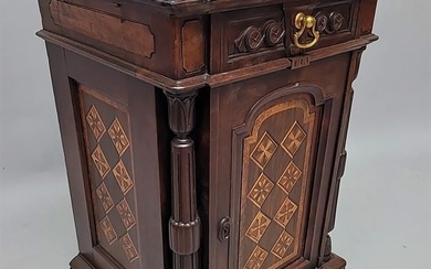 Inlaid Rosewood Marble Top 1/2 Commode Herter Brothers? Cherry secondary wood. High quality Inlaid