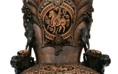 Italian Carved Walnut Fantasy Chair