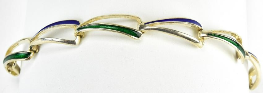 Italian Sterling & Enamel Curved Link Bracelet