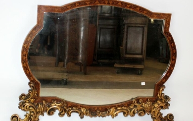 Italian marquetry & carved mirror