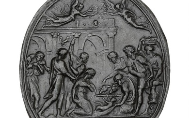 Italy, Valerio Belli, 1468–1546, cast oval Pb Plaquette. Adoration of the Shepherds,...