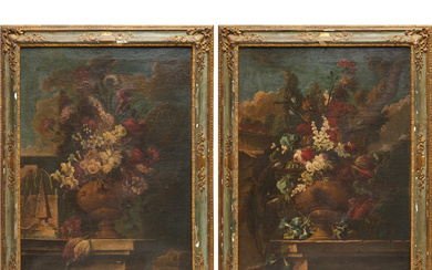J.B. Monnoyer (school), pair oils on canvas