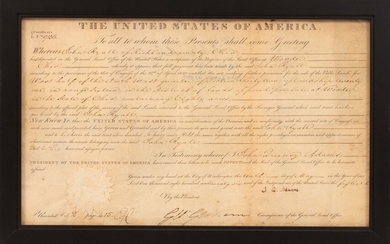 JOHN QUINCY ADAMS SIGNED LAND GRANT, MAY 10TH 1826, H 9", W 15 1/2"