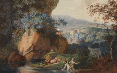 Jacob Wilhelm Mechau - Southern Landscape with Sleeping Faun and Two Bathers