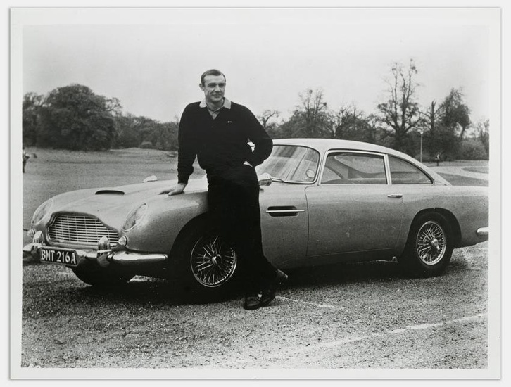 James Bond Sean Connery With Aston Martin DB5 During The Filming For 'Goldfinger', 1964