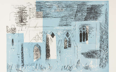 John Piper (1903-1992) Lewknor, Oxfordshire: textured walls, traceried windows (Levinson 133)